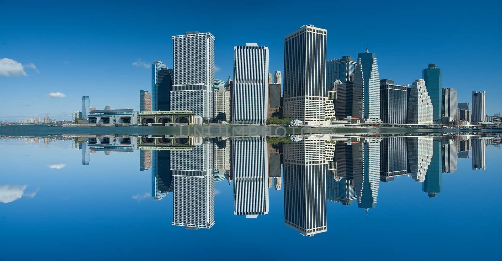 lower manhattan, artificial reflection created, panorama photo