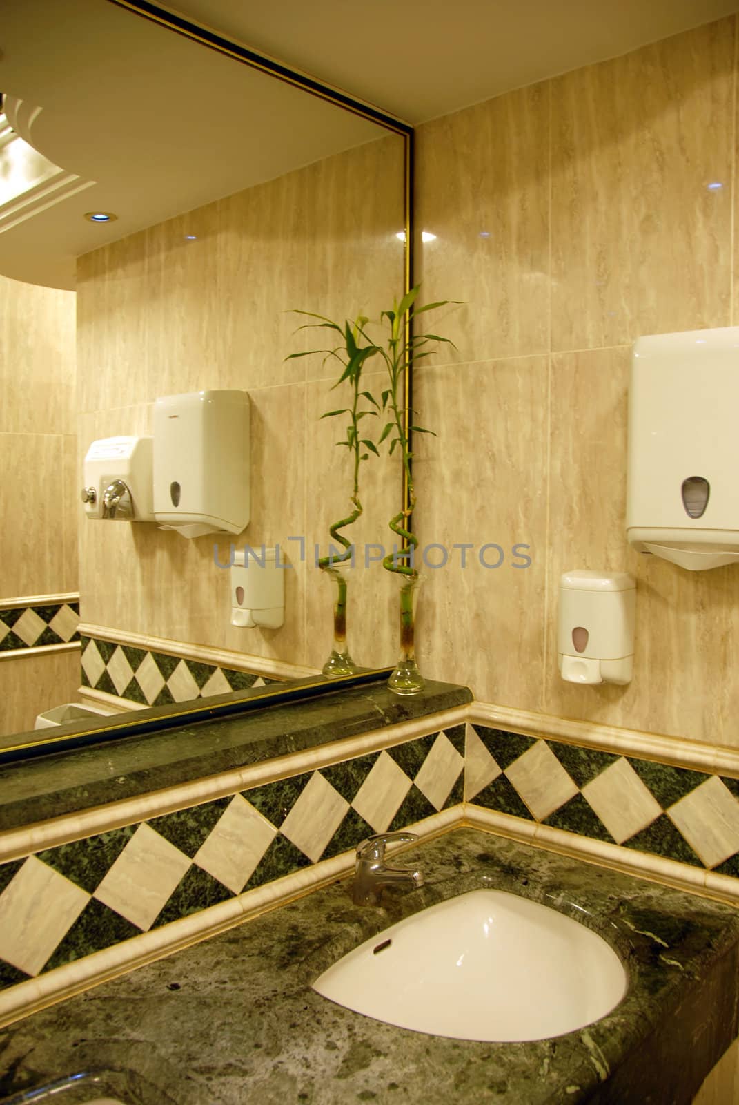 bathroom luxury interior with greenish and cream marble design