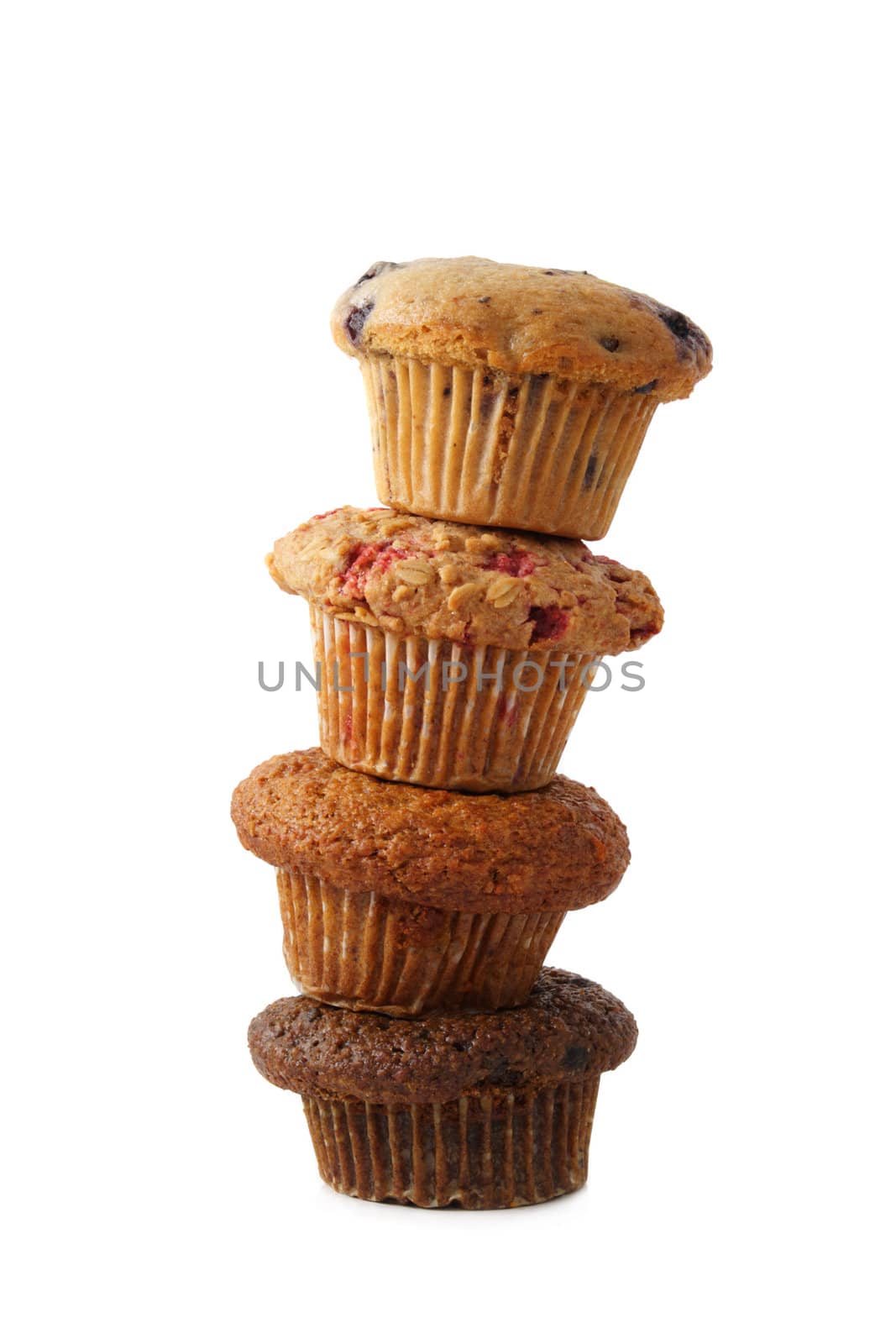 four stacked muffin isolated on white background