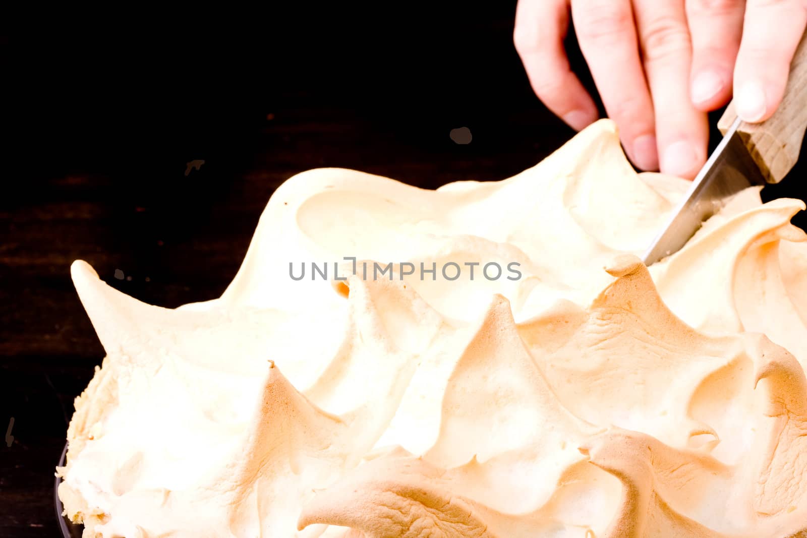 close up of fresh lemon meringue pie