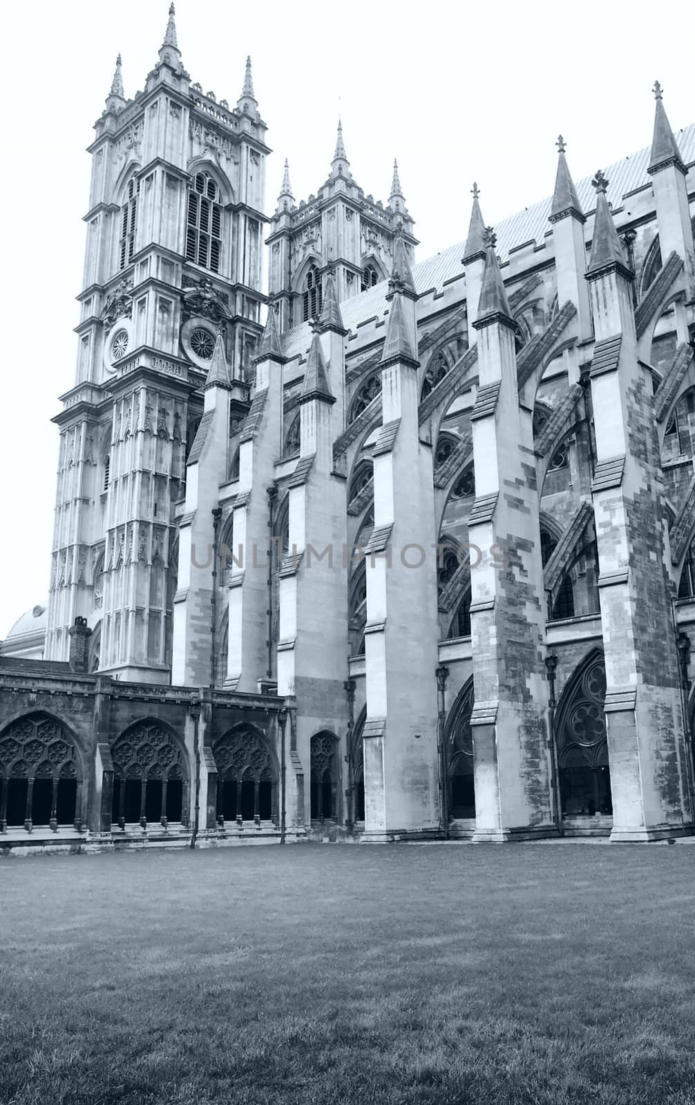 The Westminster Abbey church in London, UK - high dynamic range HDR - black and white