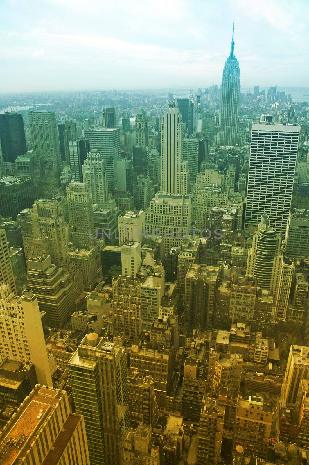 aerial view of midtown manhattan, enriched colors created by using a photo filter