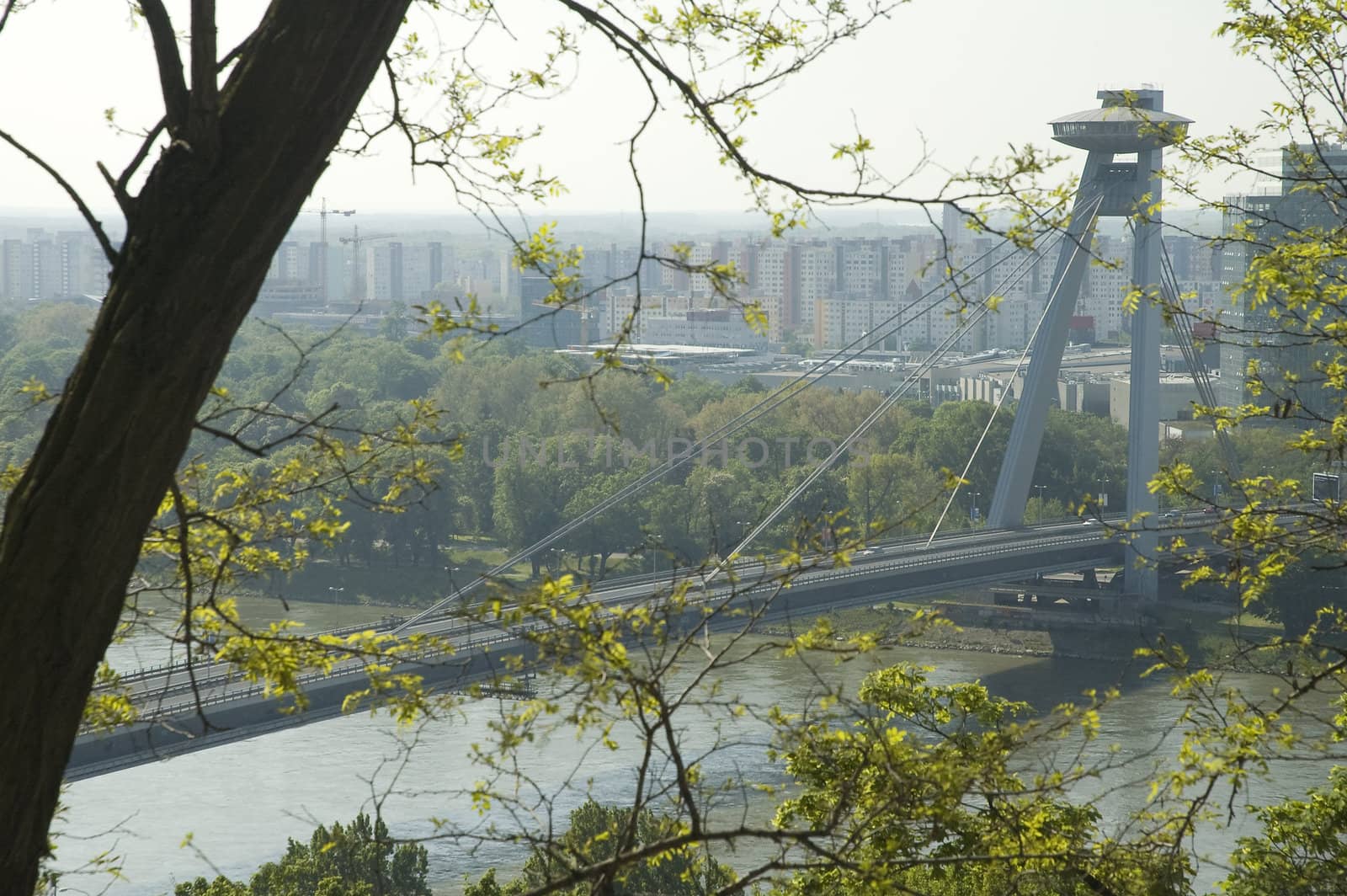 New Bridge in Bratislava, famous slovak landmark, photo taken from castle hill