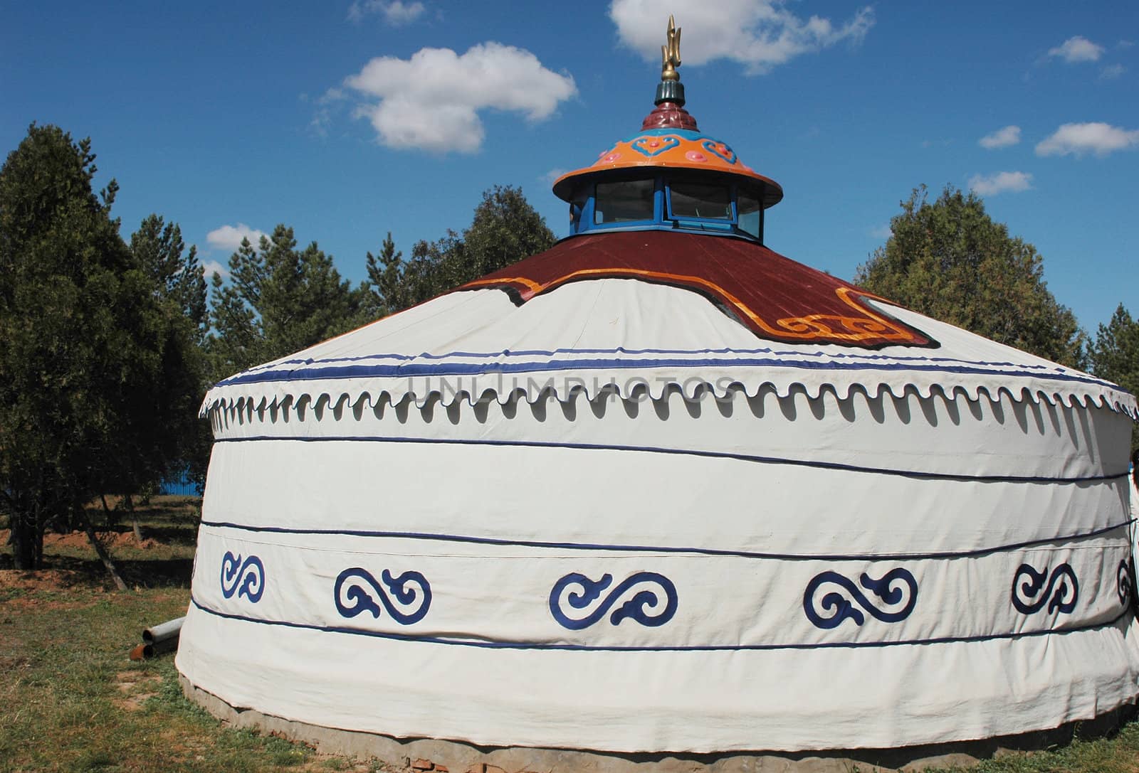 Scenery of a typical Mongolian ger on the grasslands