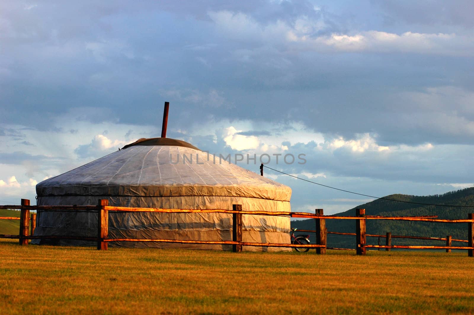 Scenery of a typical Mongolian ger on the grasslands