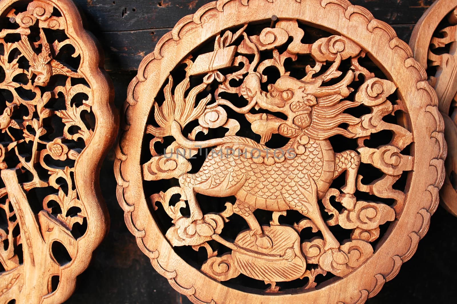 Wooden carving of dragon in east China