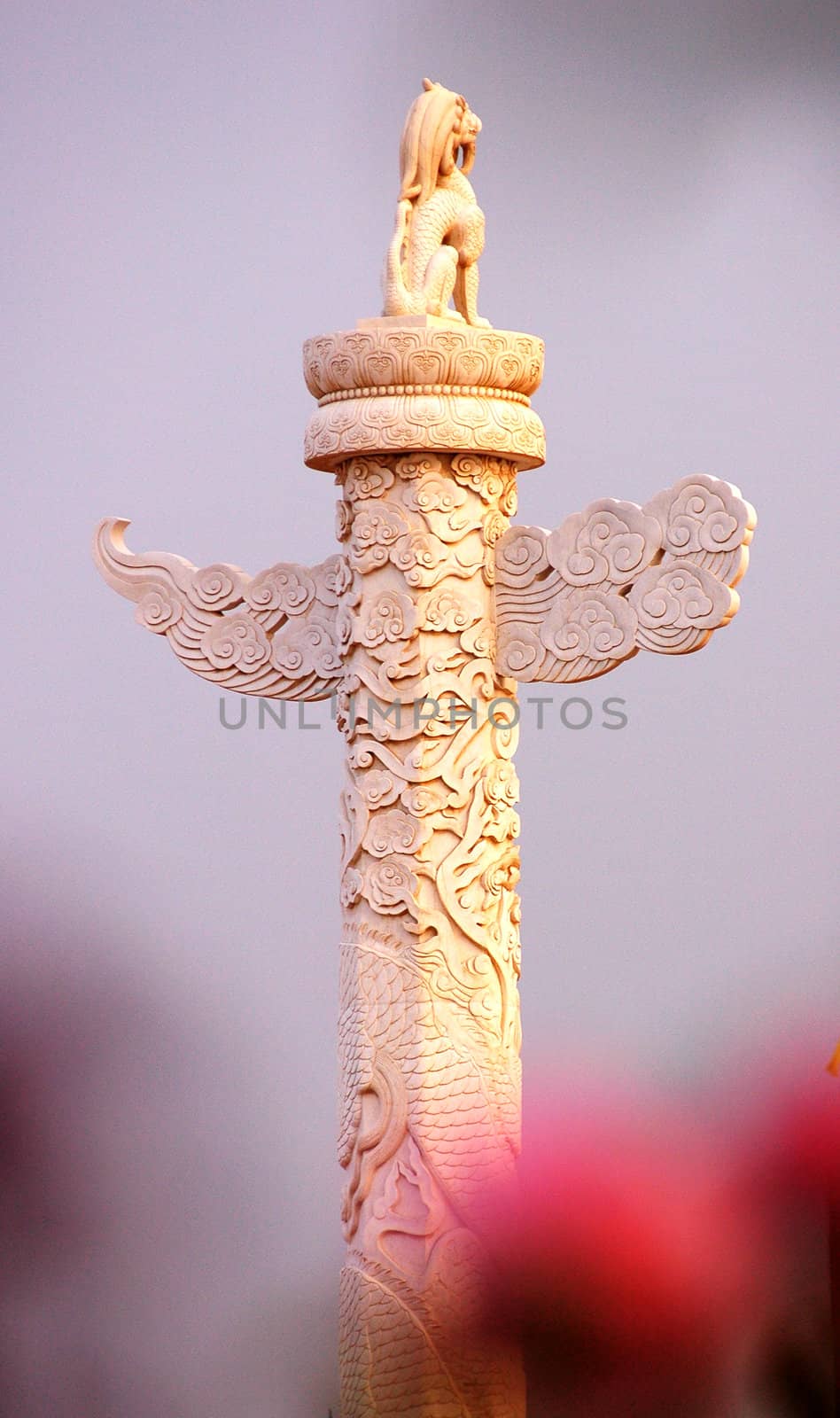 View of a typical traditional Chinese marble pillar 