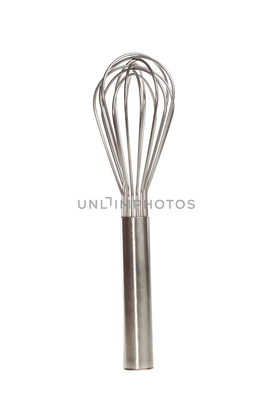 stainless steel egg whisk isolated on wite