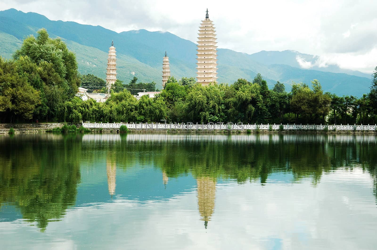 Landmarks of the famous Three Pagodas in Dali China