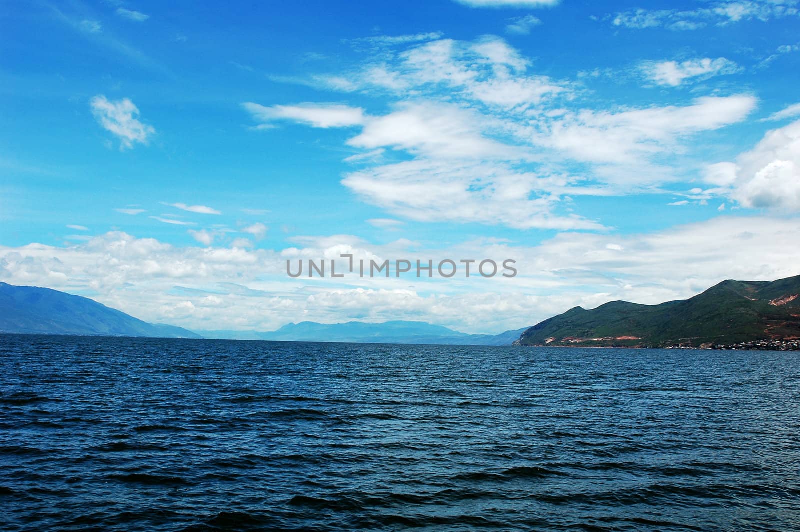 A famous blue lake named Erhai in Yunnan China