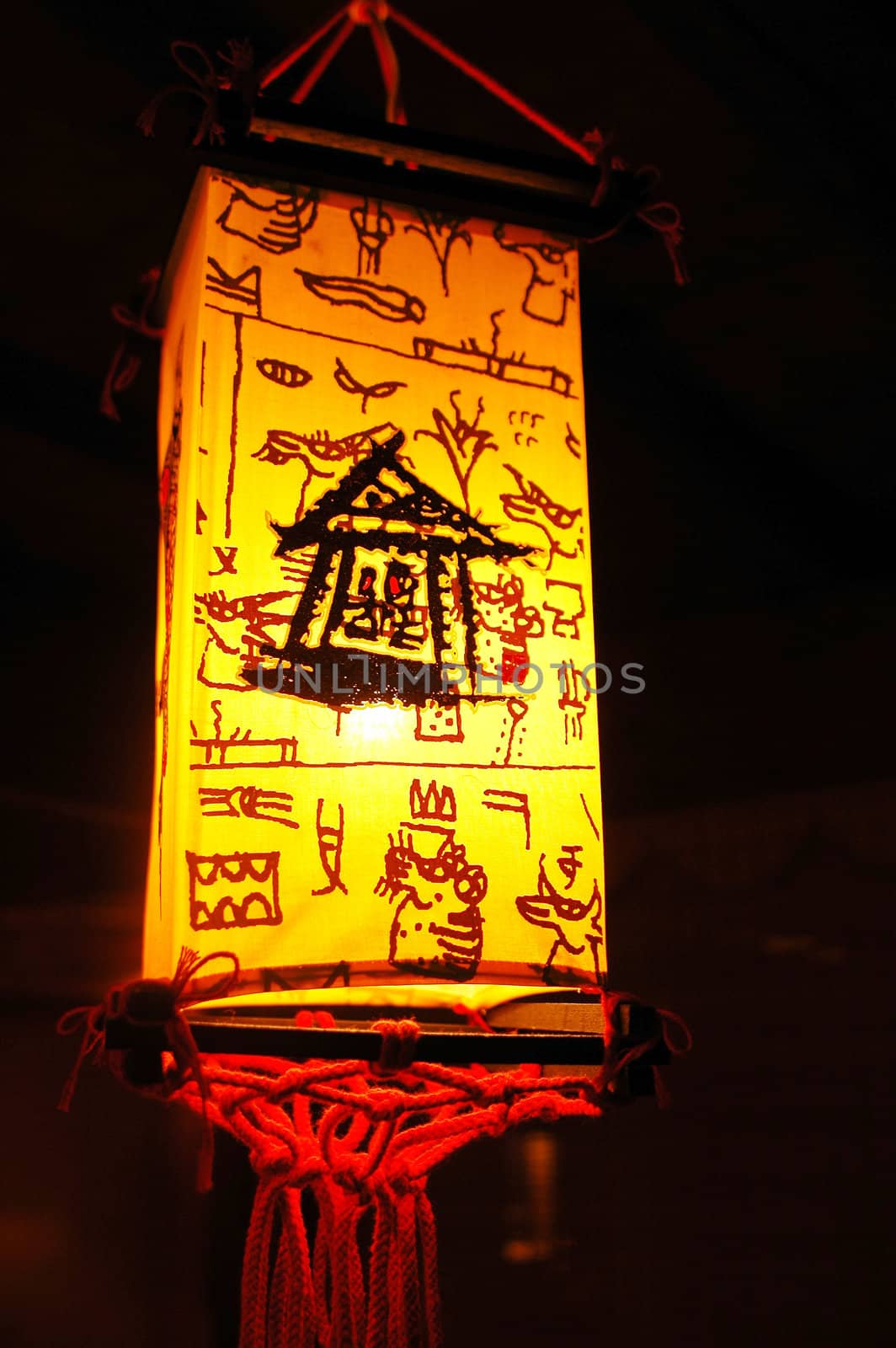 A typical Chinese lantern lighting at night