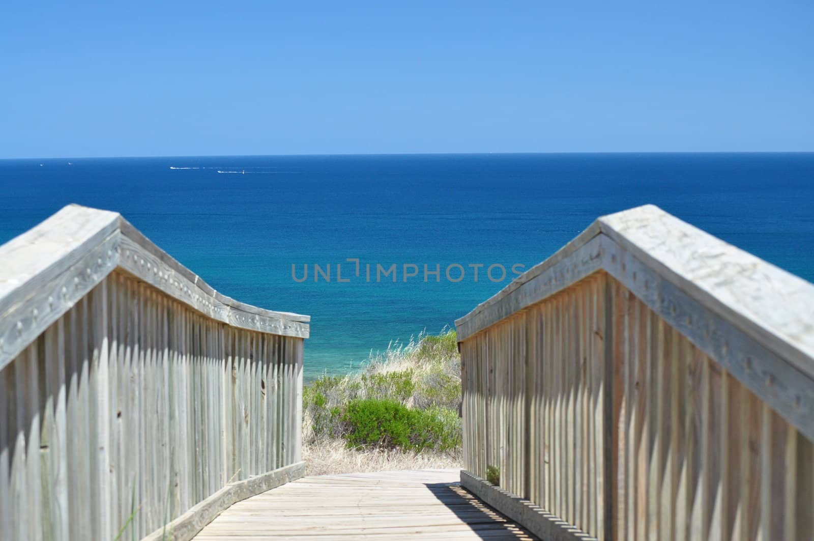 Touristic footpath and amazing blue ocean water view. Hallett Cove, South Australia