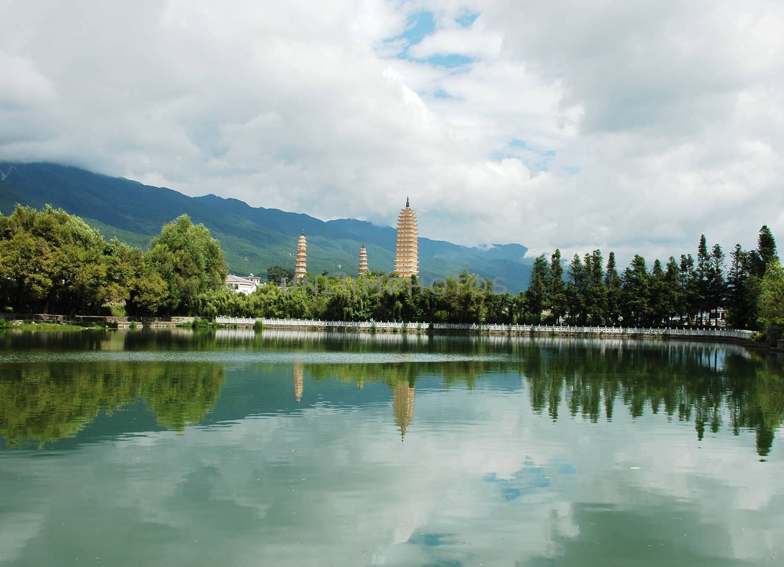 Landscape of the famous ancient Three Pagoda in Dali China