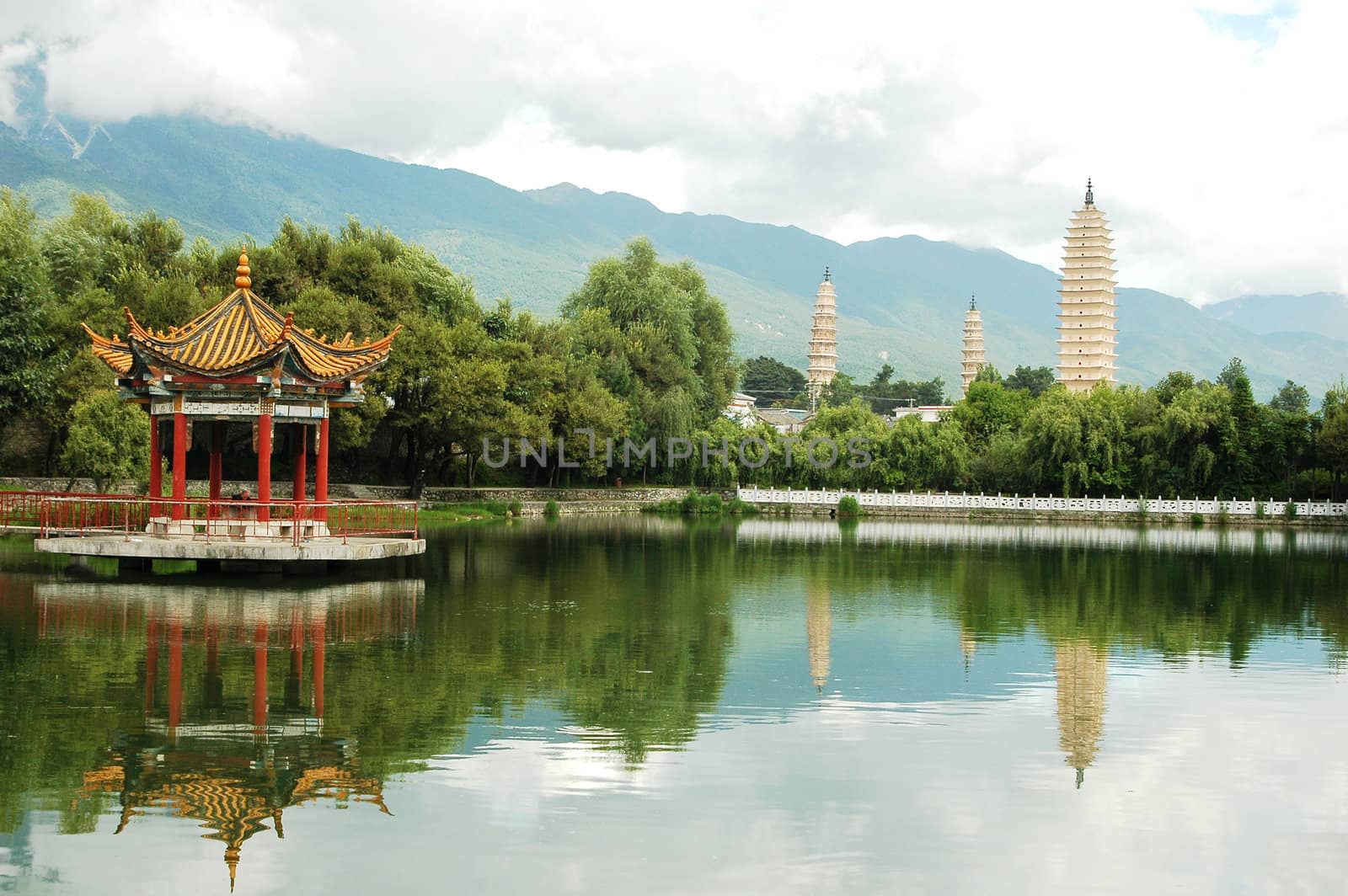 Landscape of the famous ancient Three Pagoda in Dali China