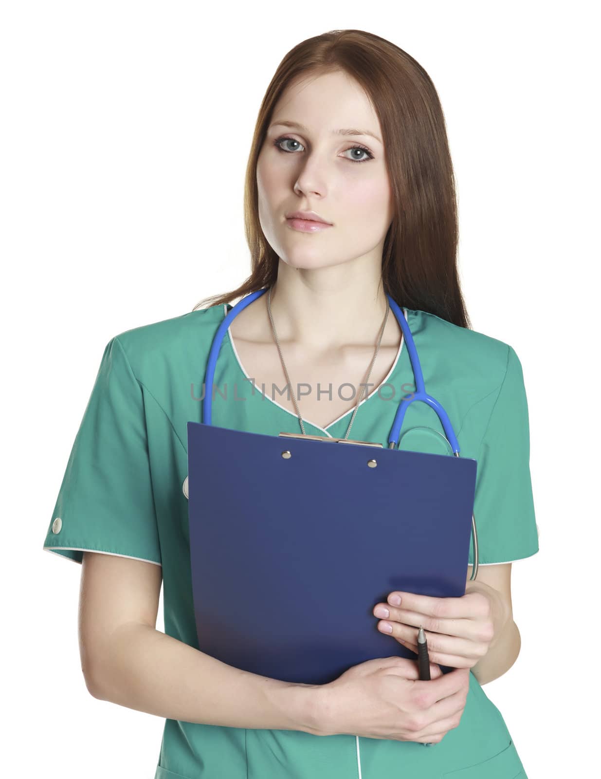 Female doctor on white background by Nobilior