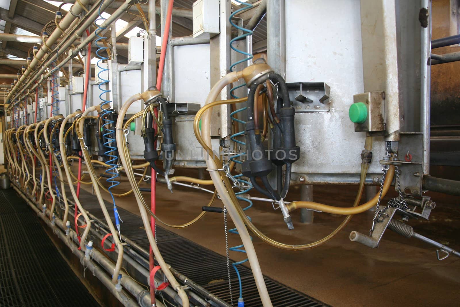 Milking barn equipment background for a dairy farm