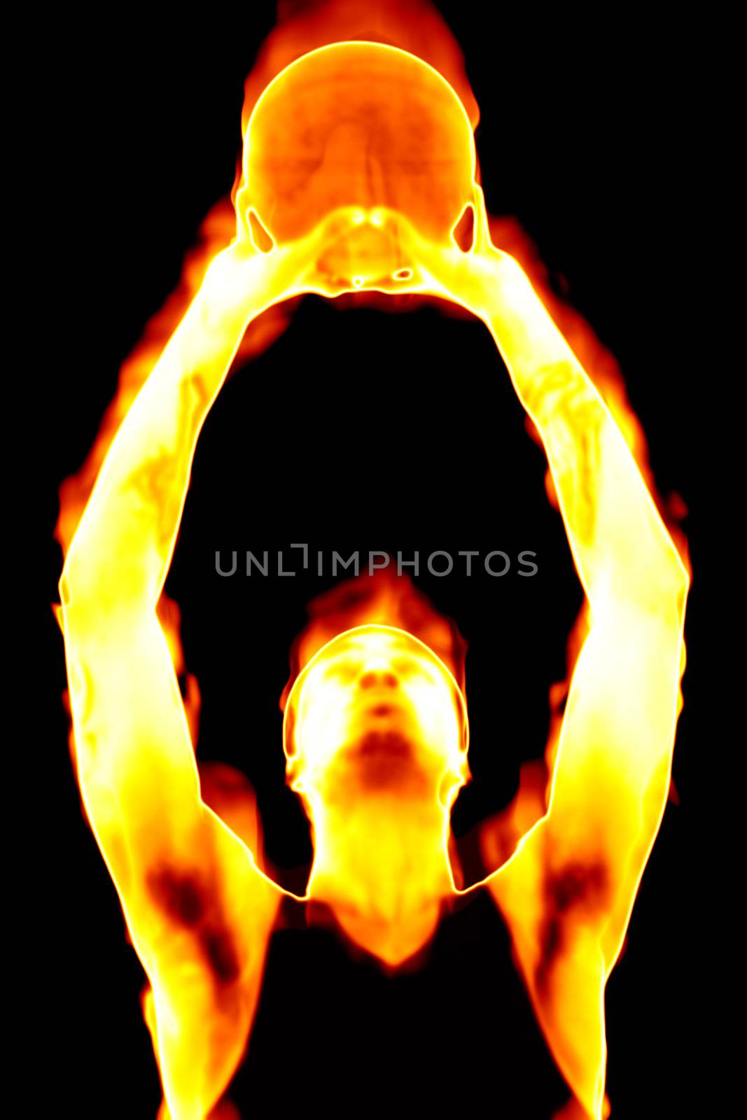 Abstract illustration of a basketball player in flames.