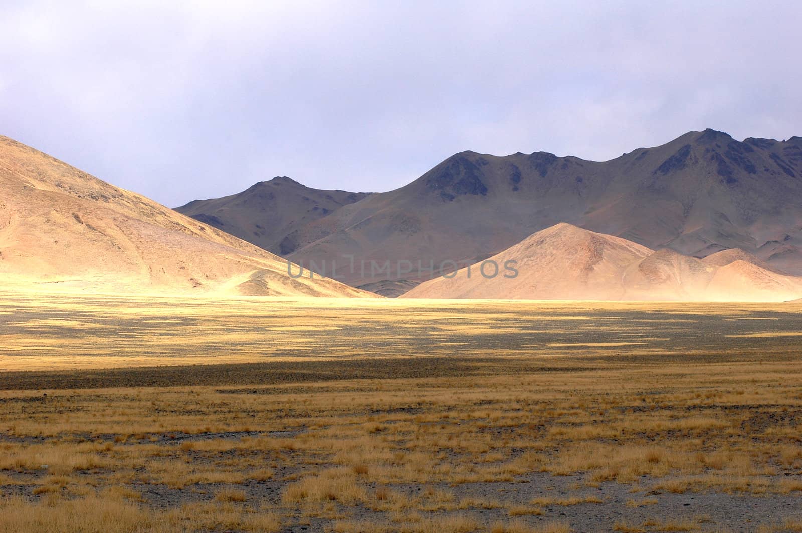 Landscape of mountains in the highlands of Tibet