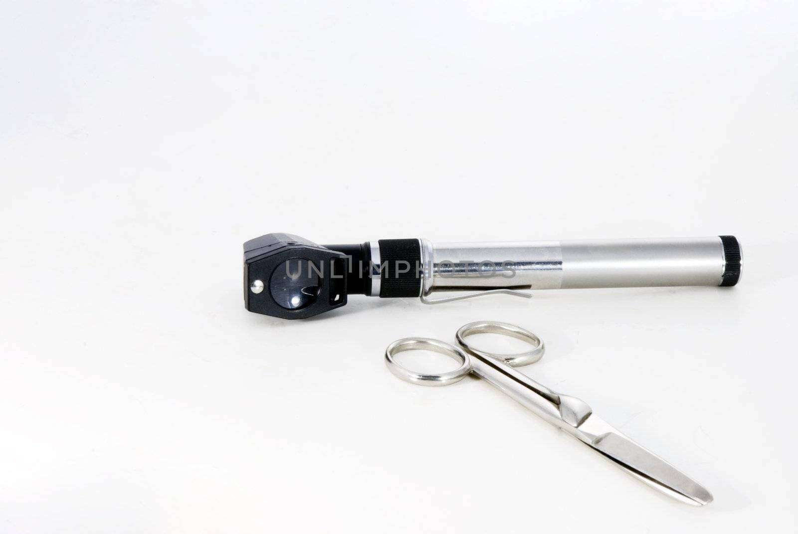 Isolated metal Otoscope on a white background