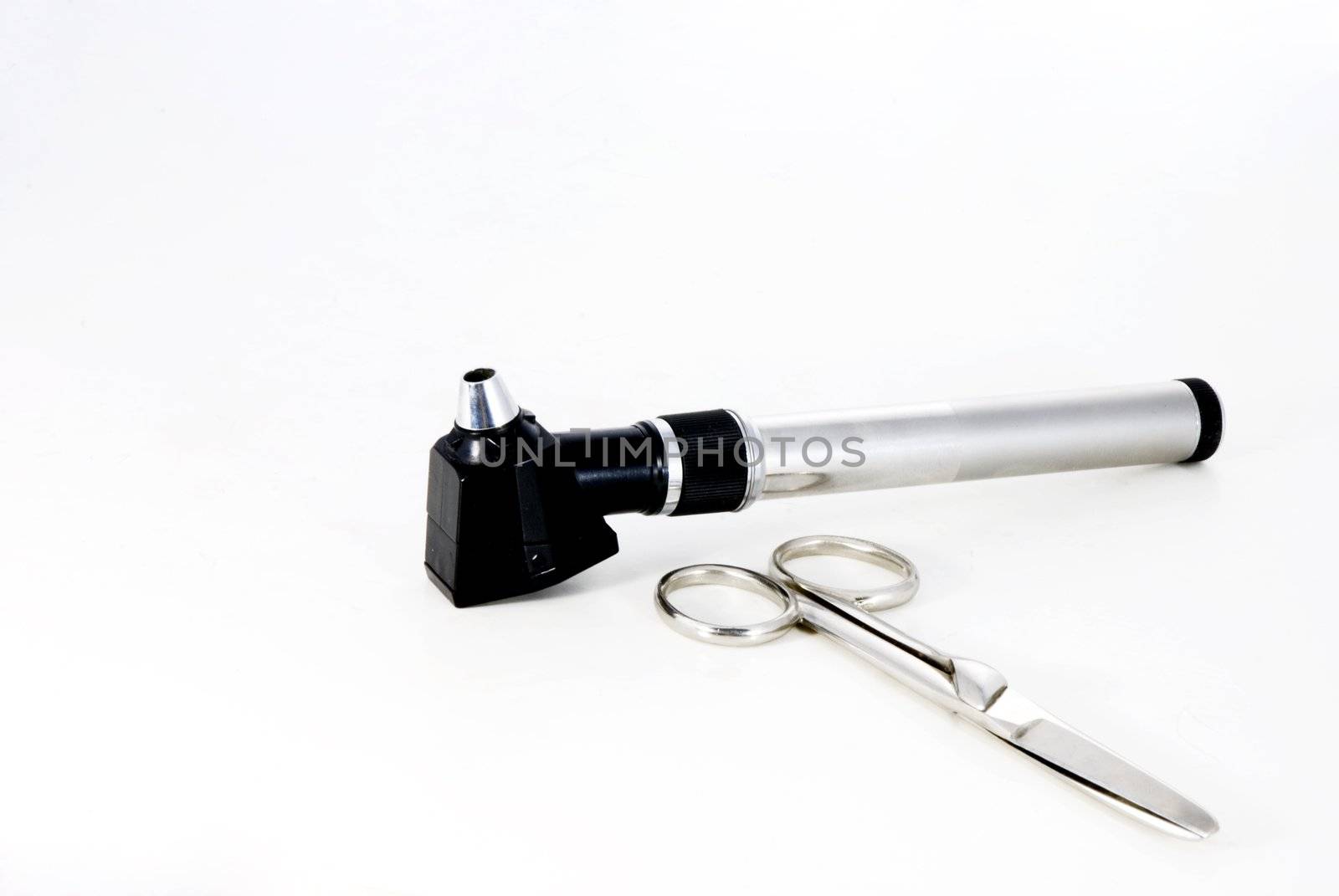 Isolated metal Otoscope on a white background