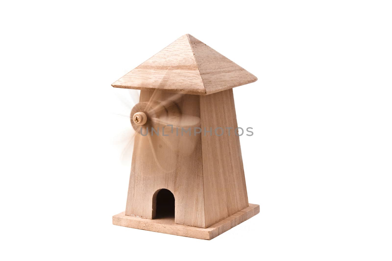 Wooden toy windmill with spinning wheel