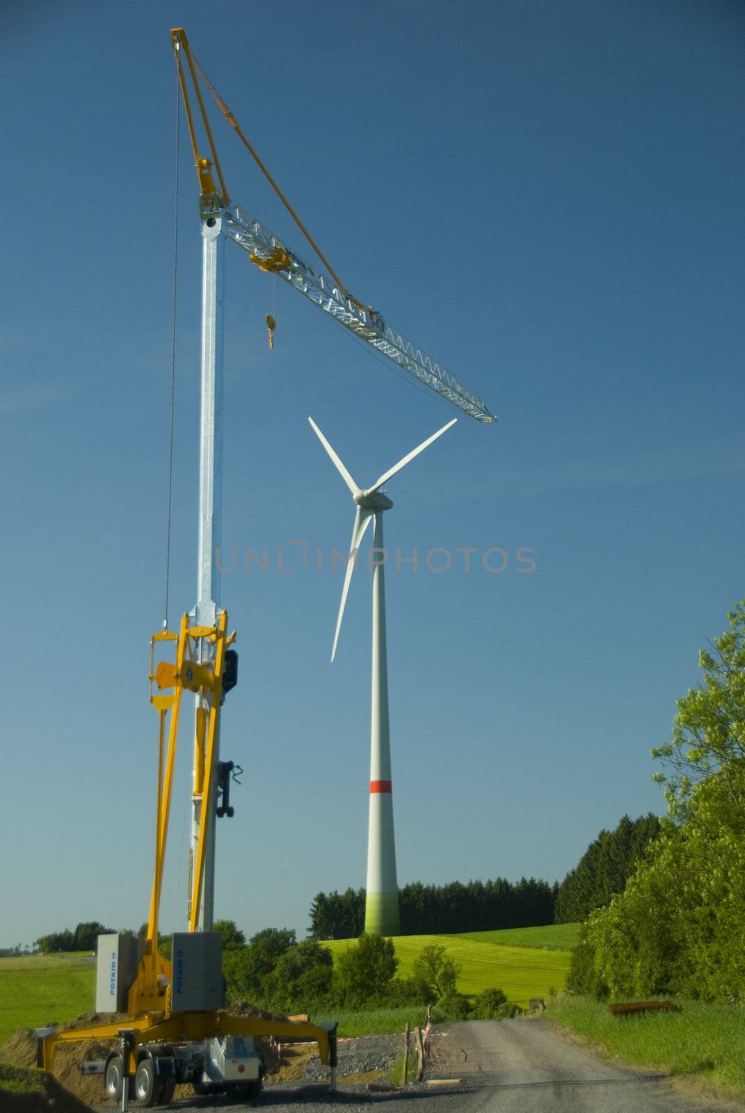 contraction side and windmill on a beautiful summer day