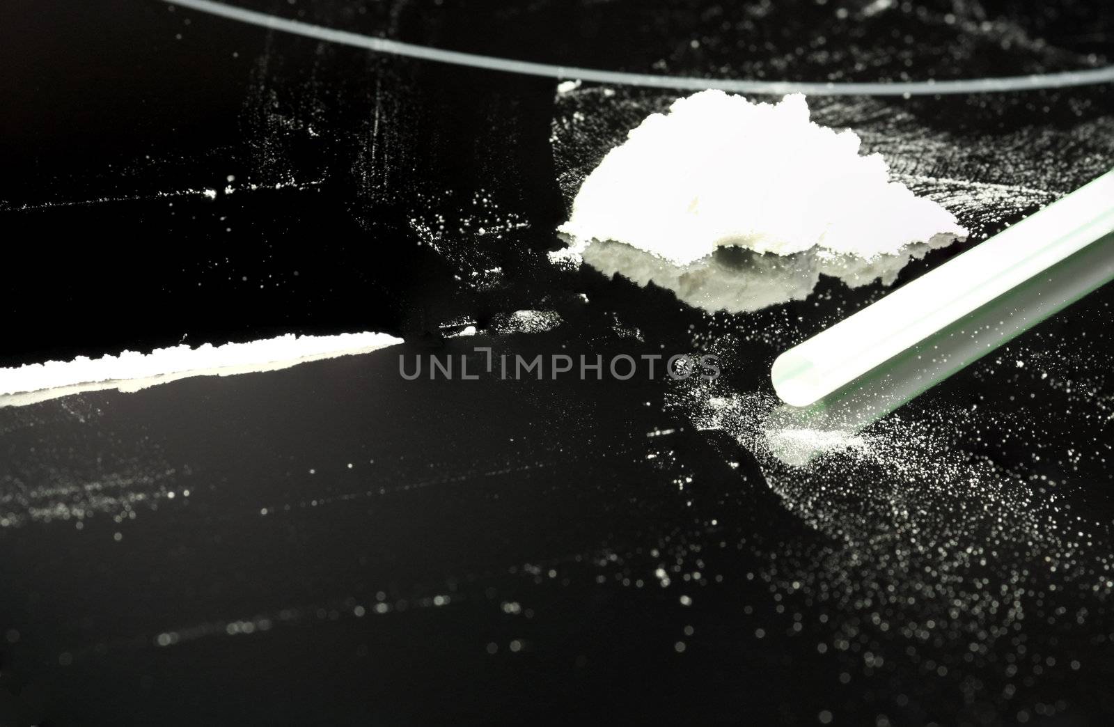 Cocaine and lines (flour) on a black reflective surface by ChrisAlleaume