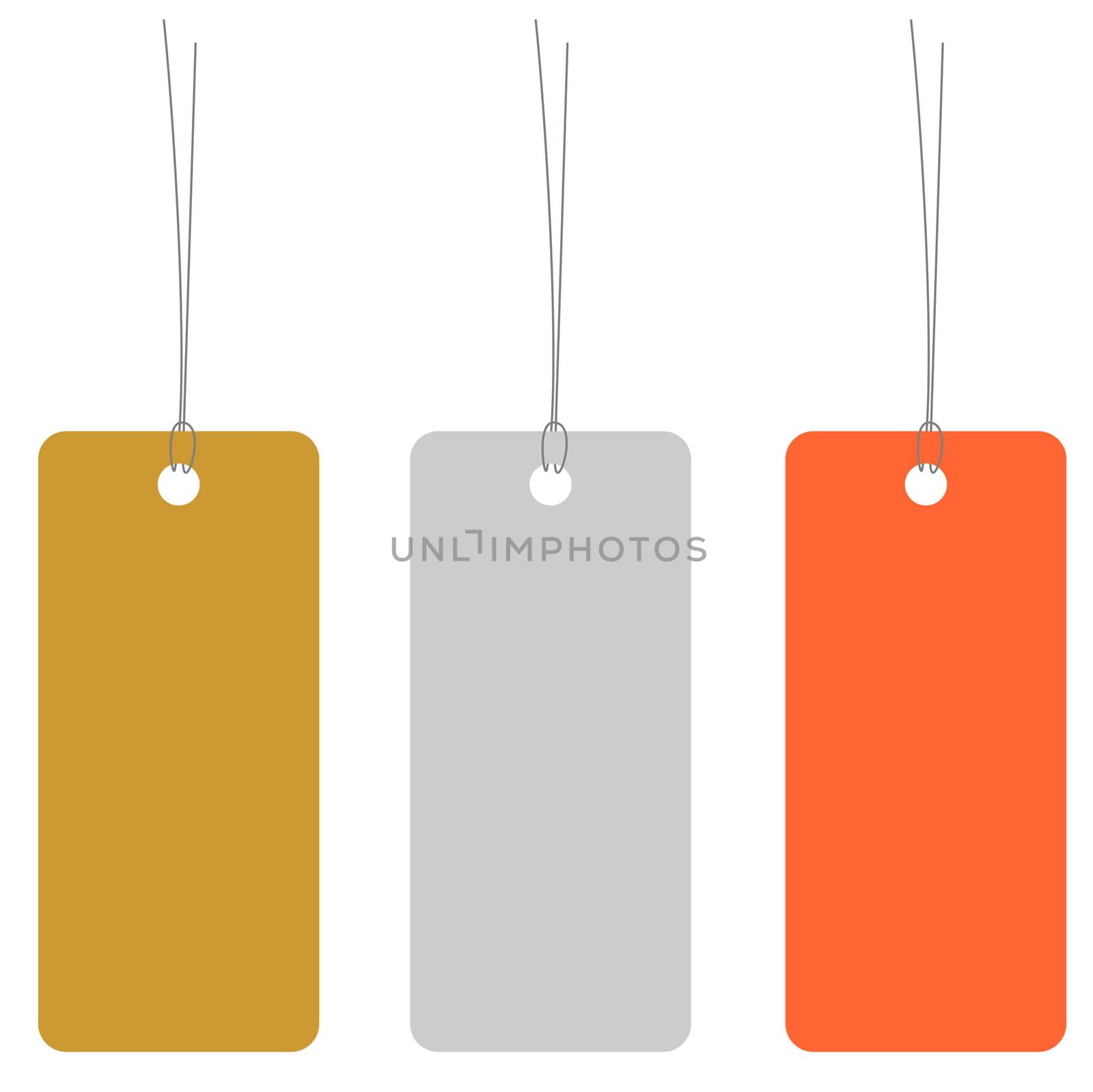 Gold, silver and broze price tag or address label with string