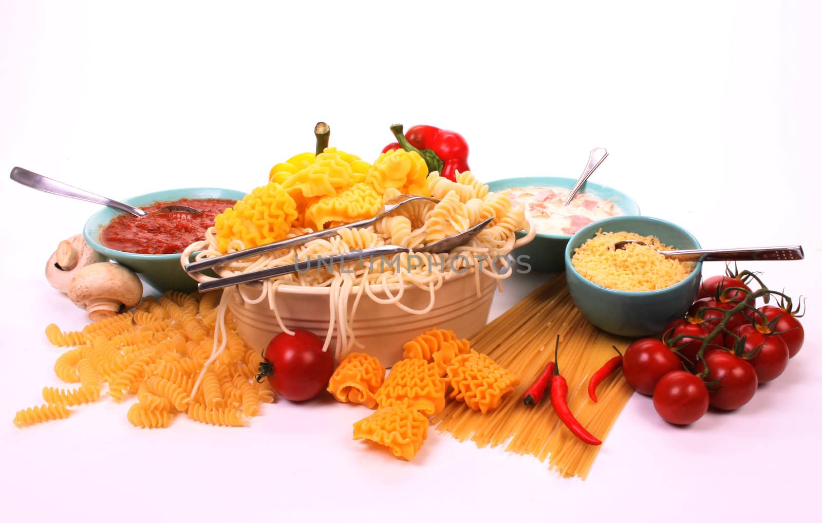 Italian pasta and the ingredients to make a meal
