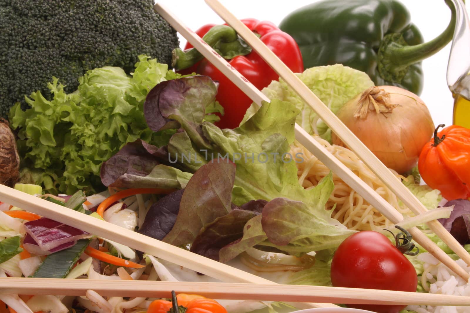 Chinese food with ingredients to make a meal