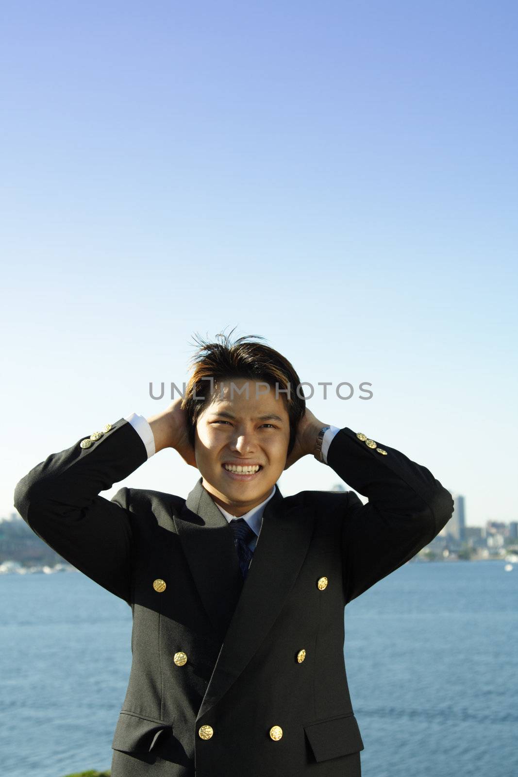 Stressed out businessman spending time outdoor