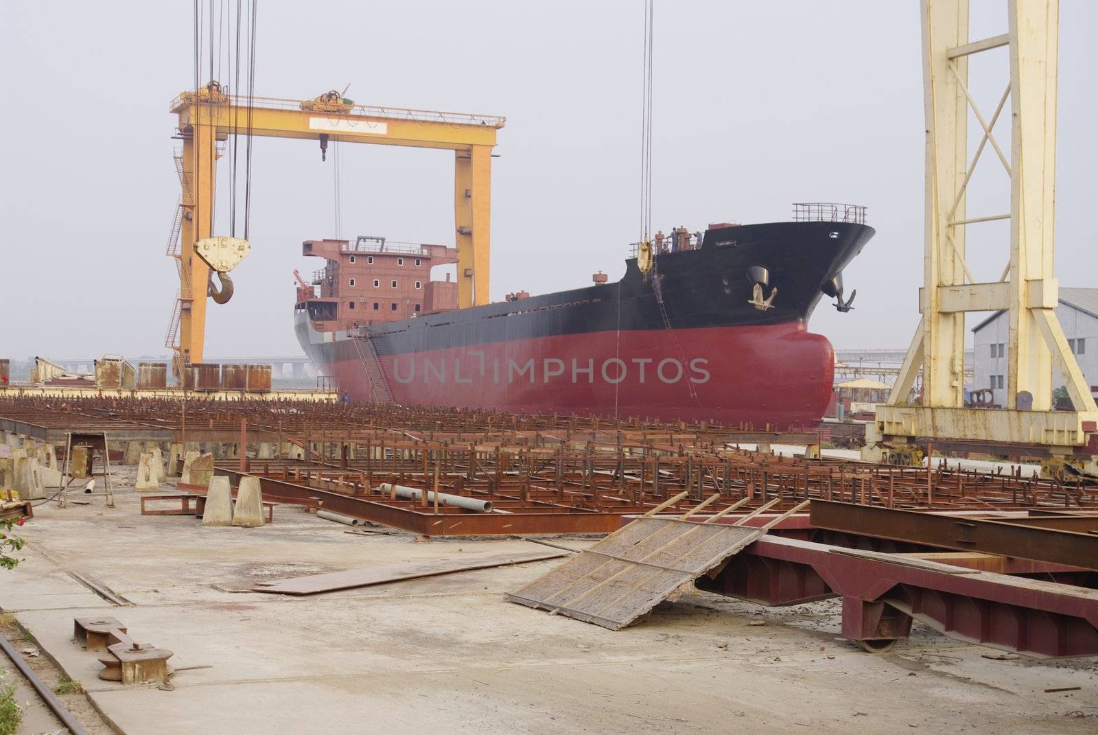 A boat finished in a shipyard on the Red River near Hanoi