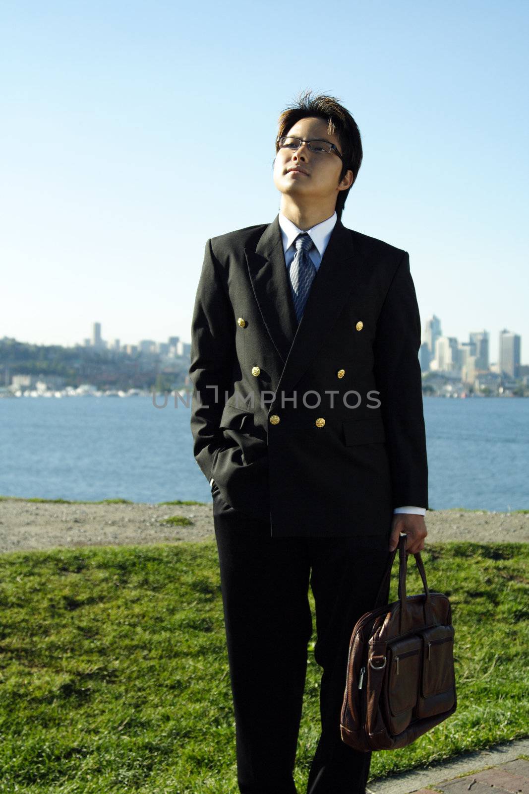 Businessman walking at a park