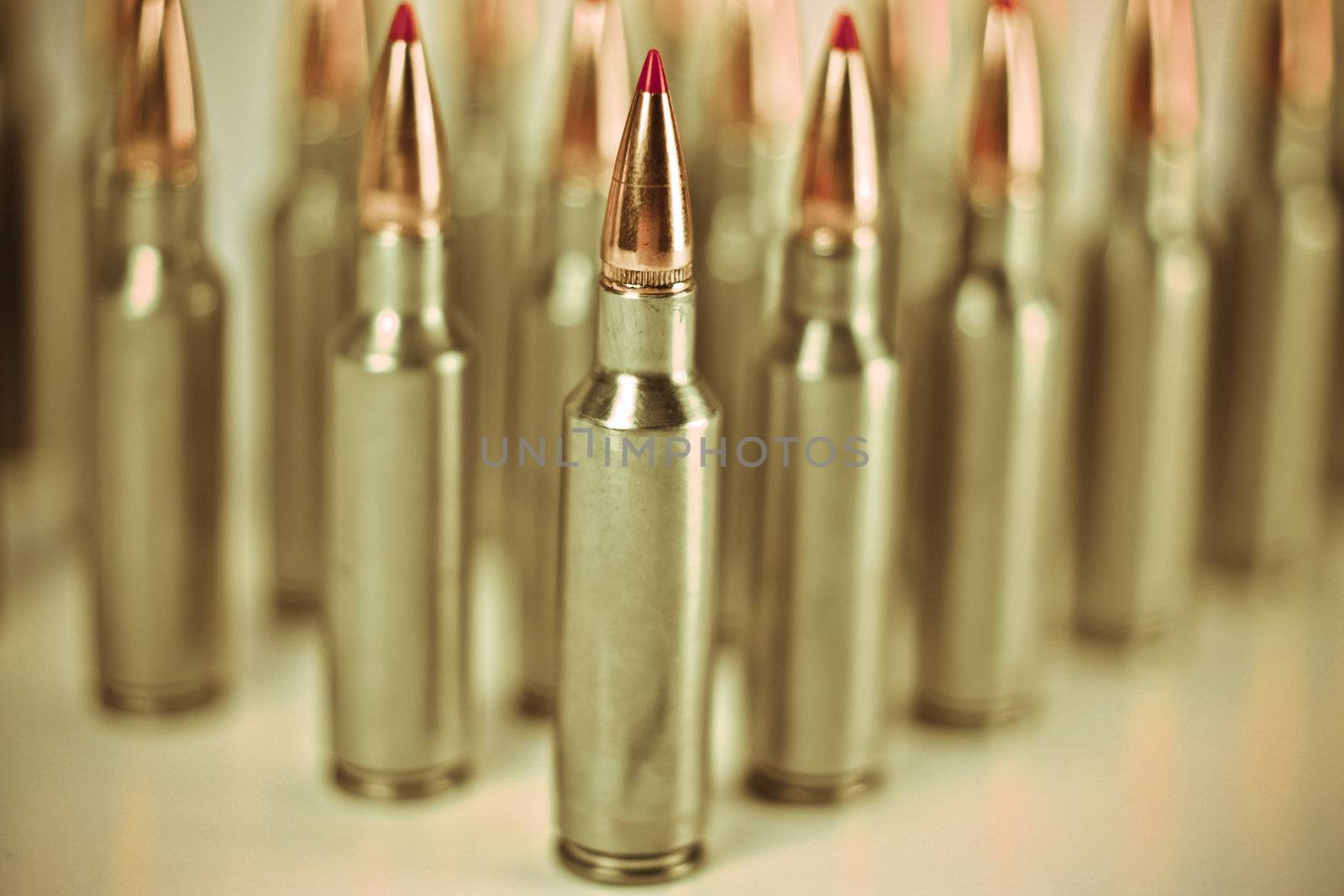 close up and depth of field in row of bullets
