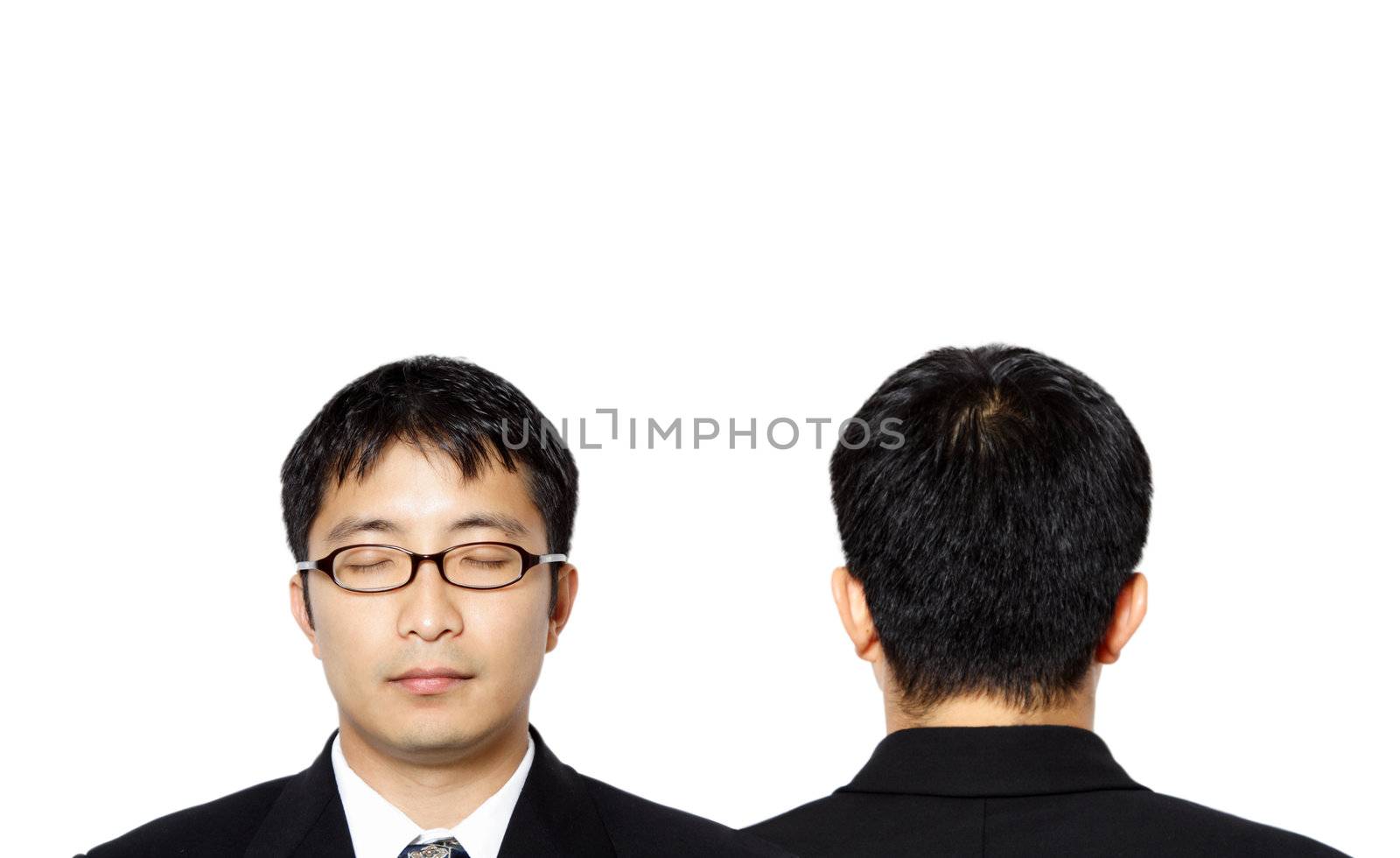 Two businessmen, showing front and back side