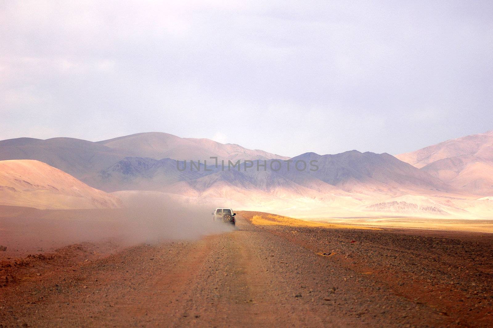 Landscape of offroad driving in the highlands of Tibet