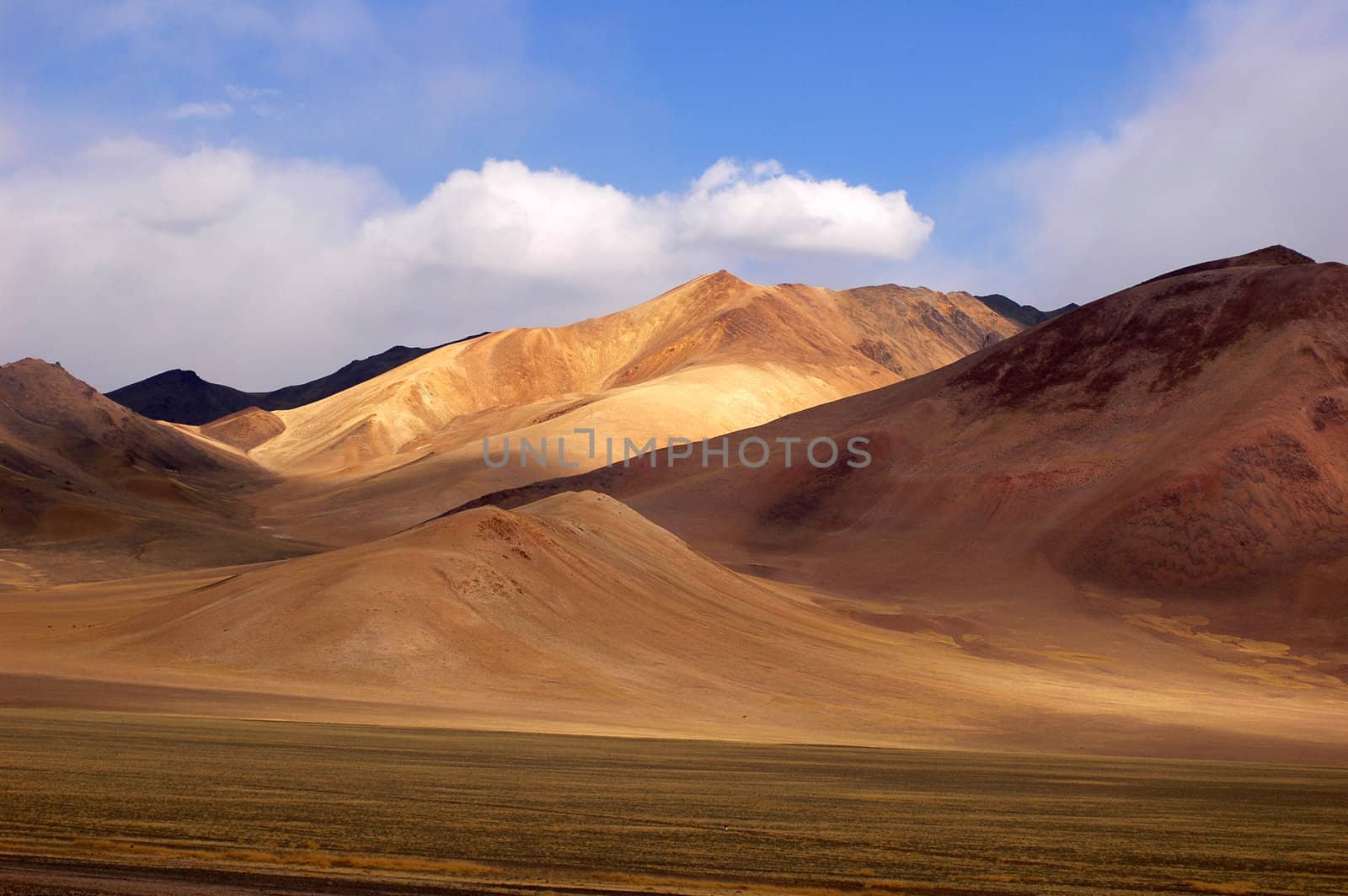Landscape of mountains in the highlands of Tibet