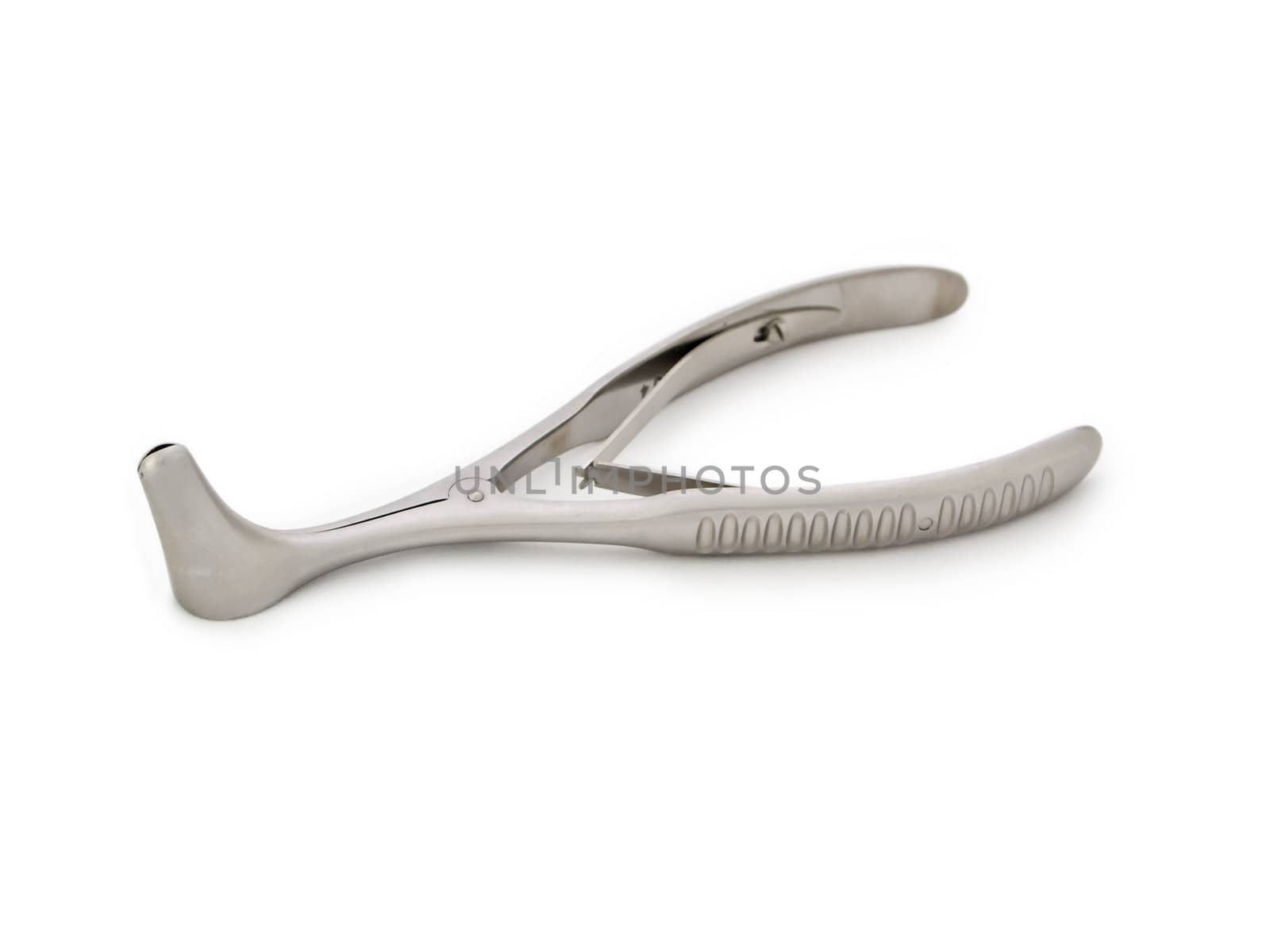 A rhinoscope or nasoscope isolated on a white background. It is a medical instrument used by doctors to look into a patient�s nose.