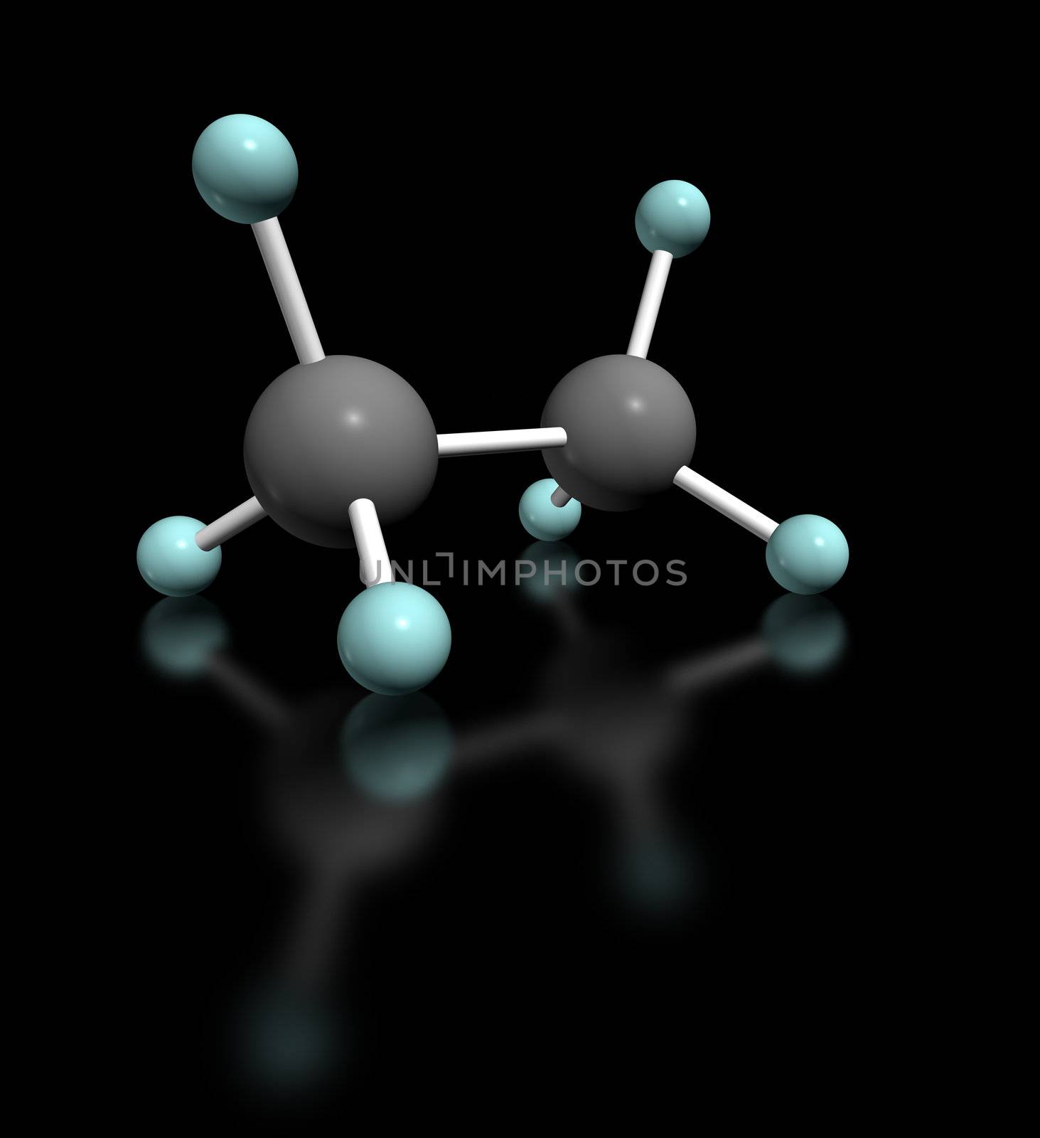 3D molecular model of ethane on black background