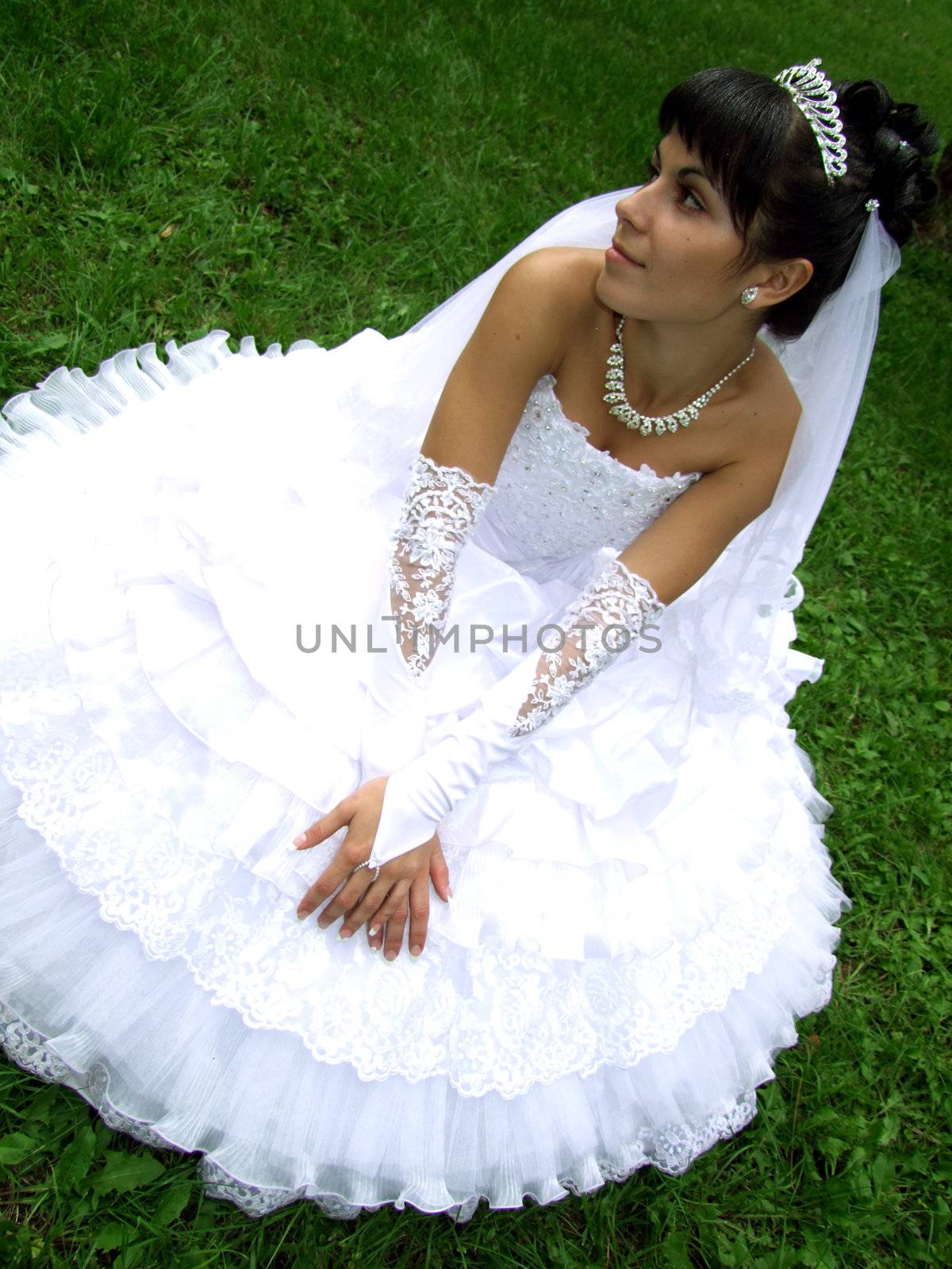 beautiful young bride on holiday in the park