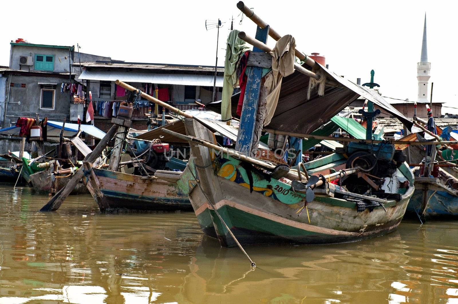 Slum on dirty canal in Jakarta Indonesia