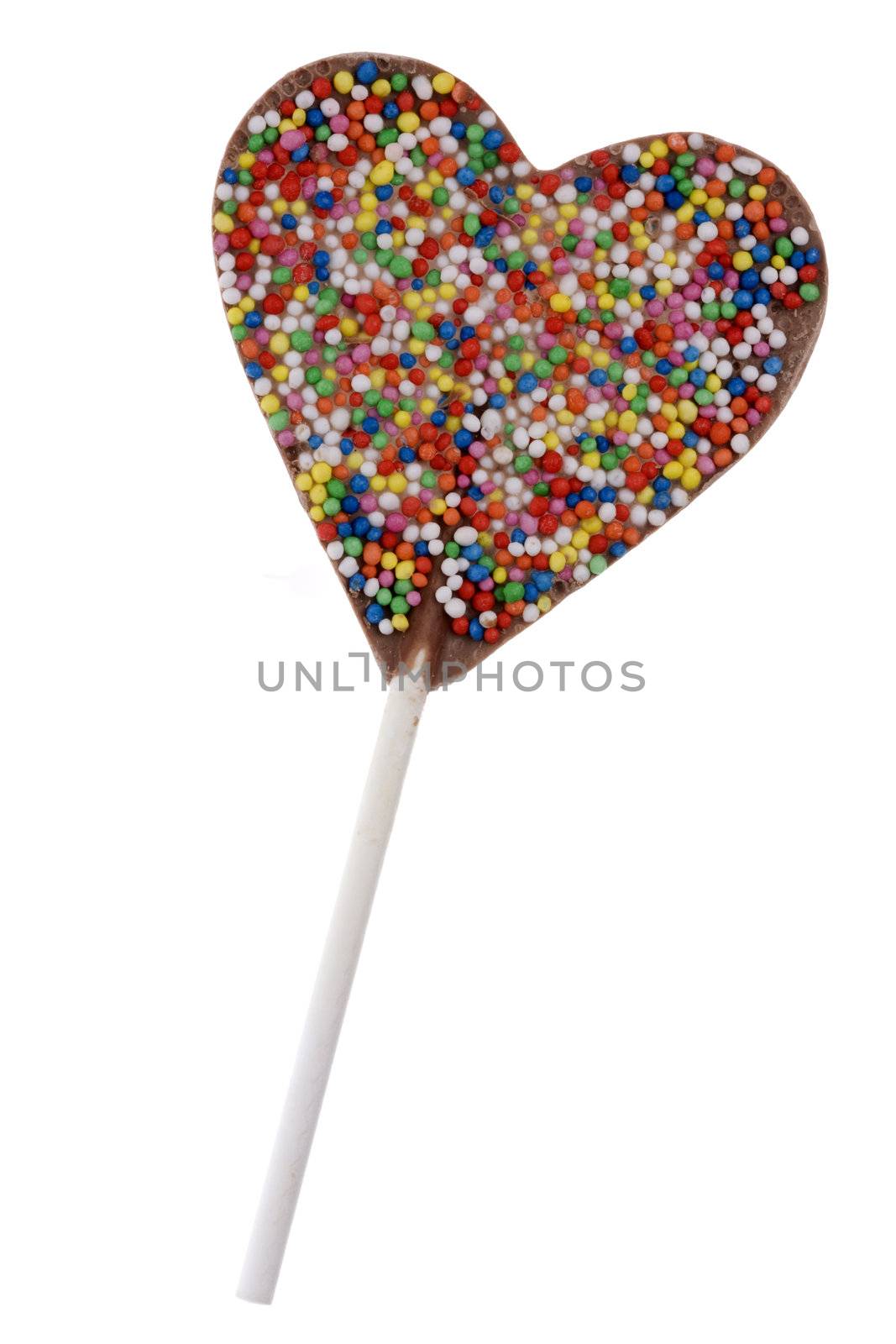 Isolated macro image of a chocolate lollipop.