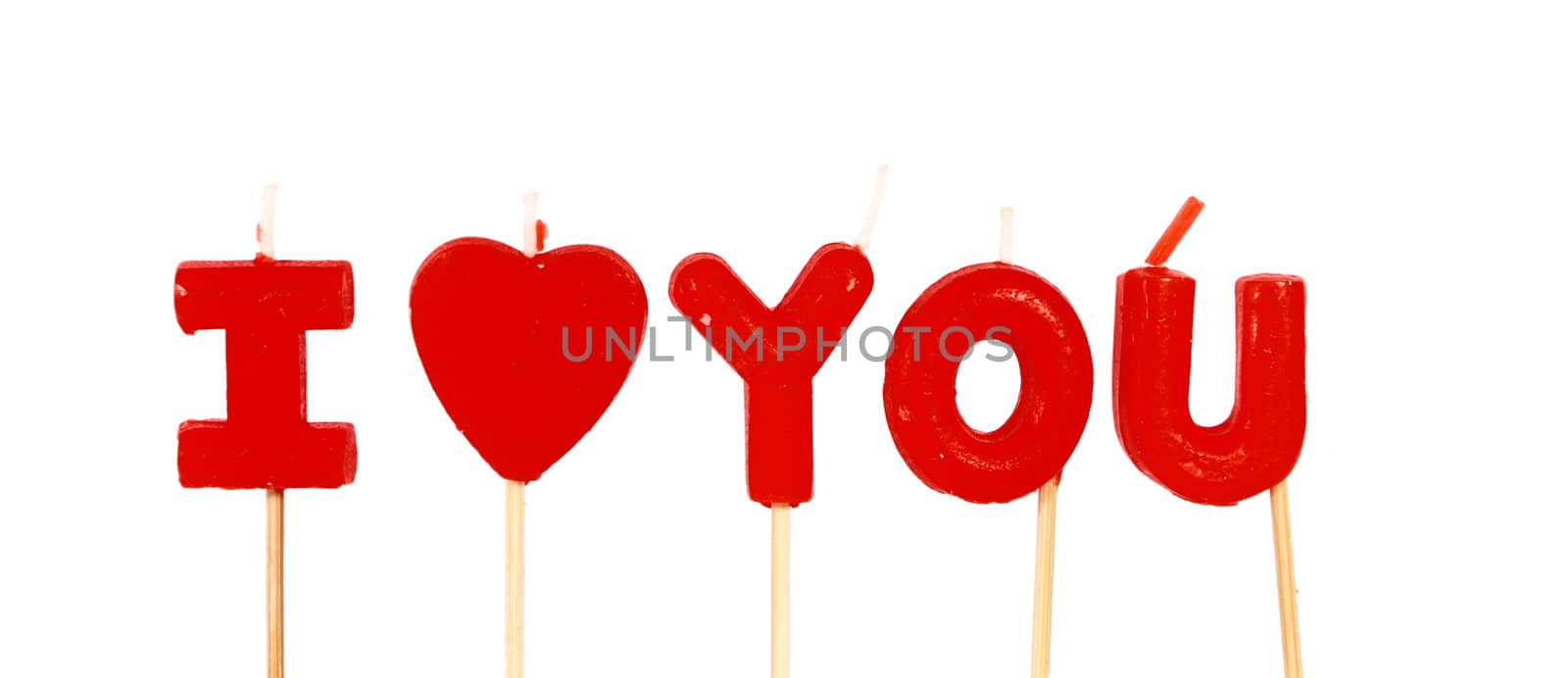 I love you words composed of candles isolated