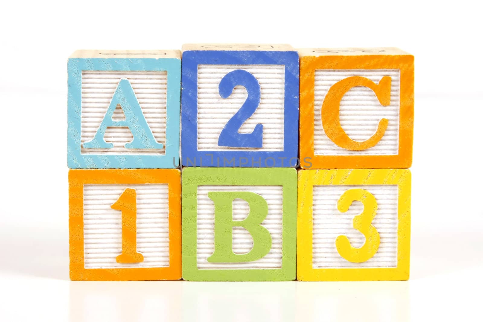 Childrens colorful blocks say abc and 123.