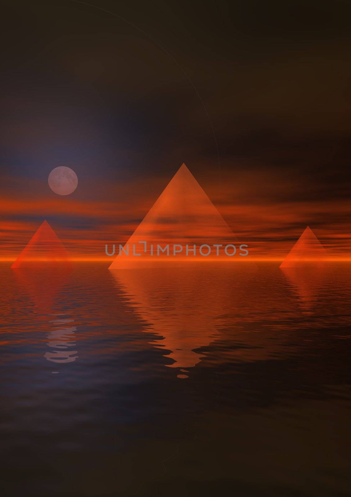 landscape and moon and pyramids