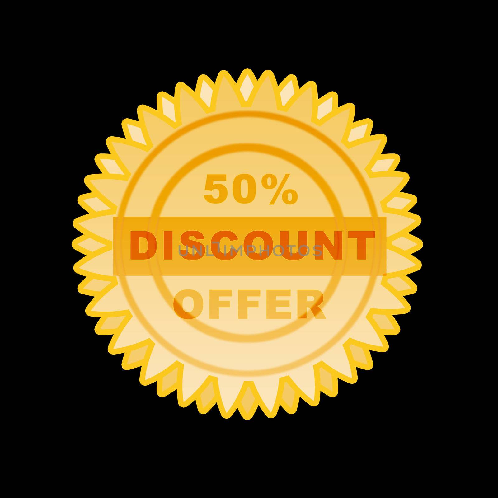 Gold seal 50% discount offer- illustration high resolution and digital.