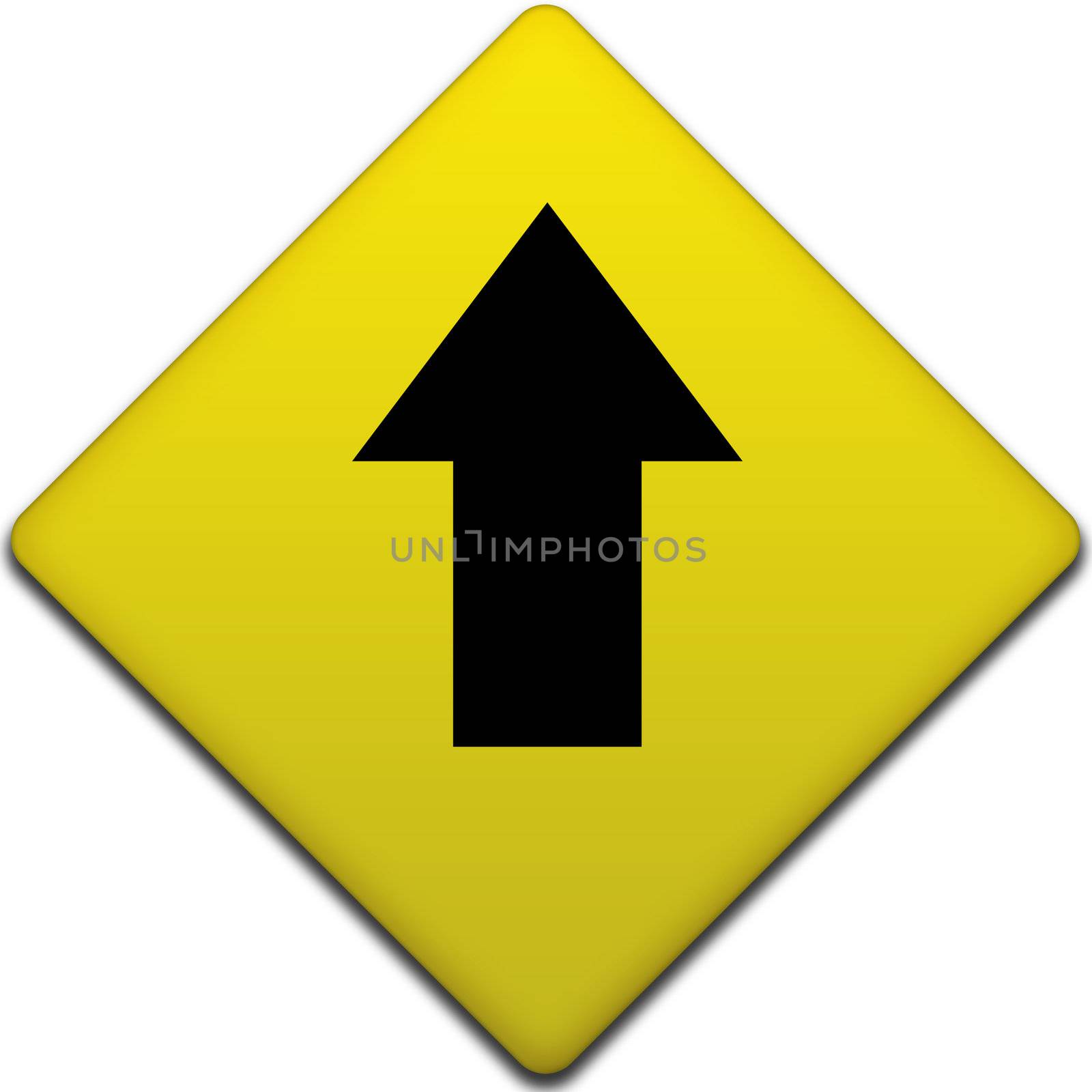 black arrow pointing up on a yellow road sign