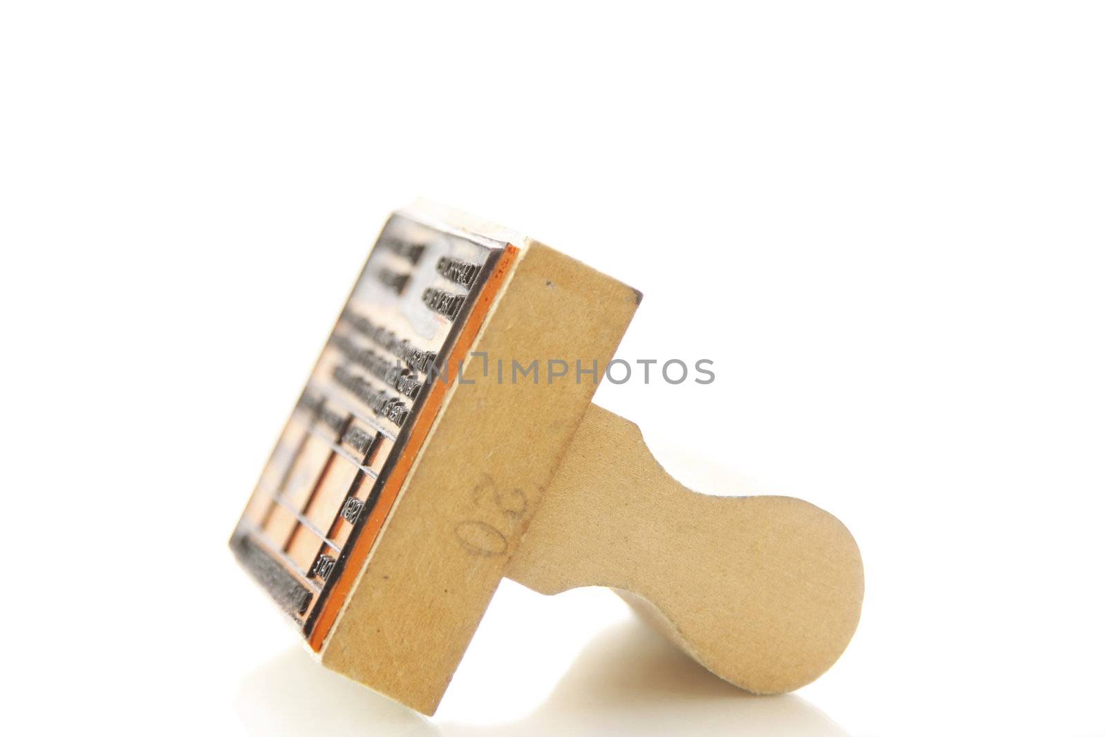 Wooden stamp on white background -use for review and approval