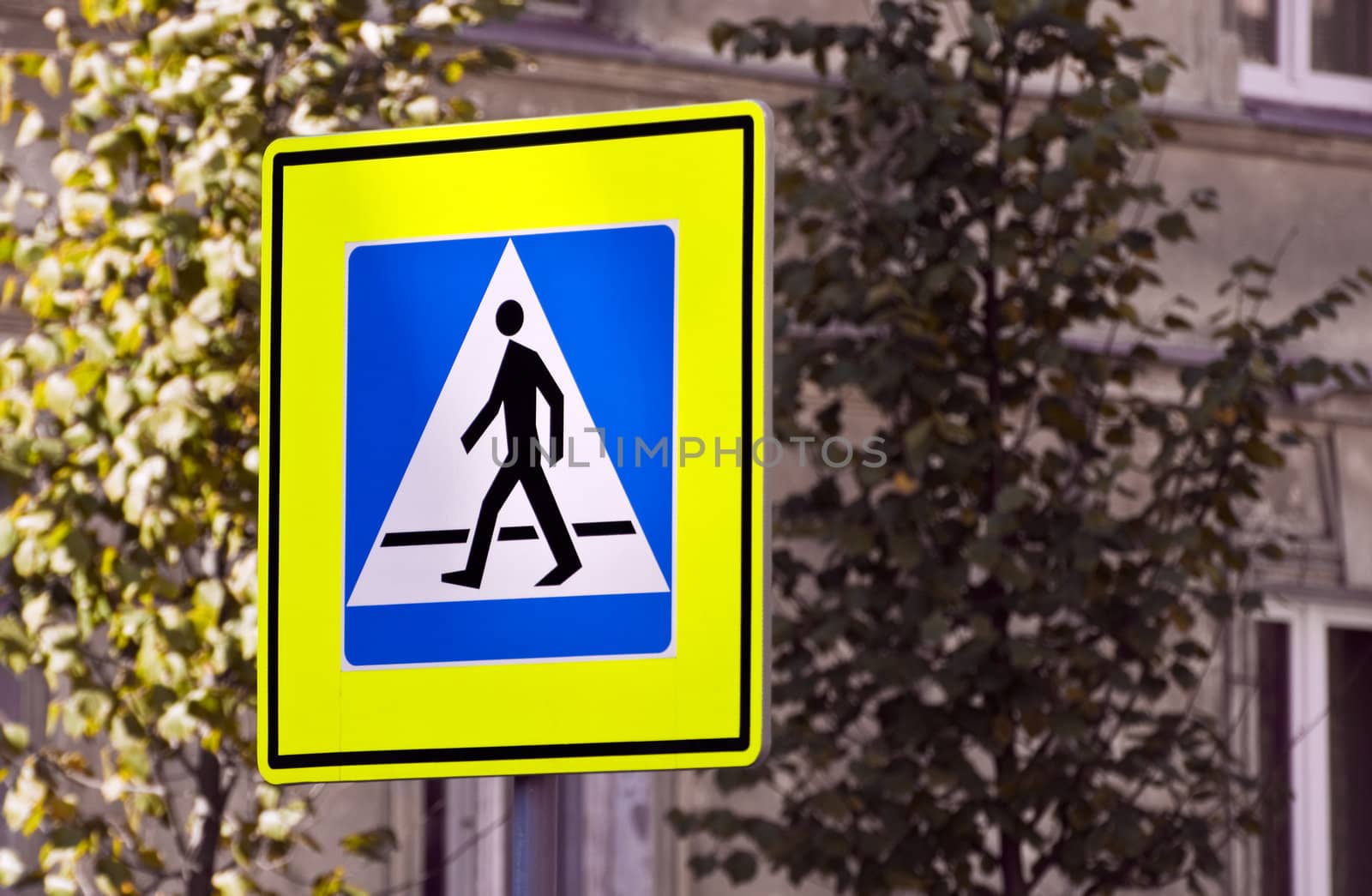 High visibility pedestrian crossing sign, give way.