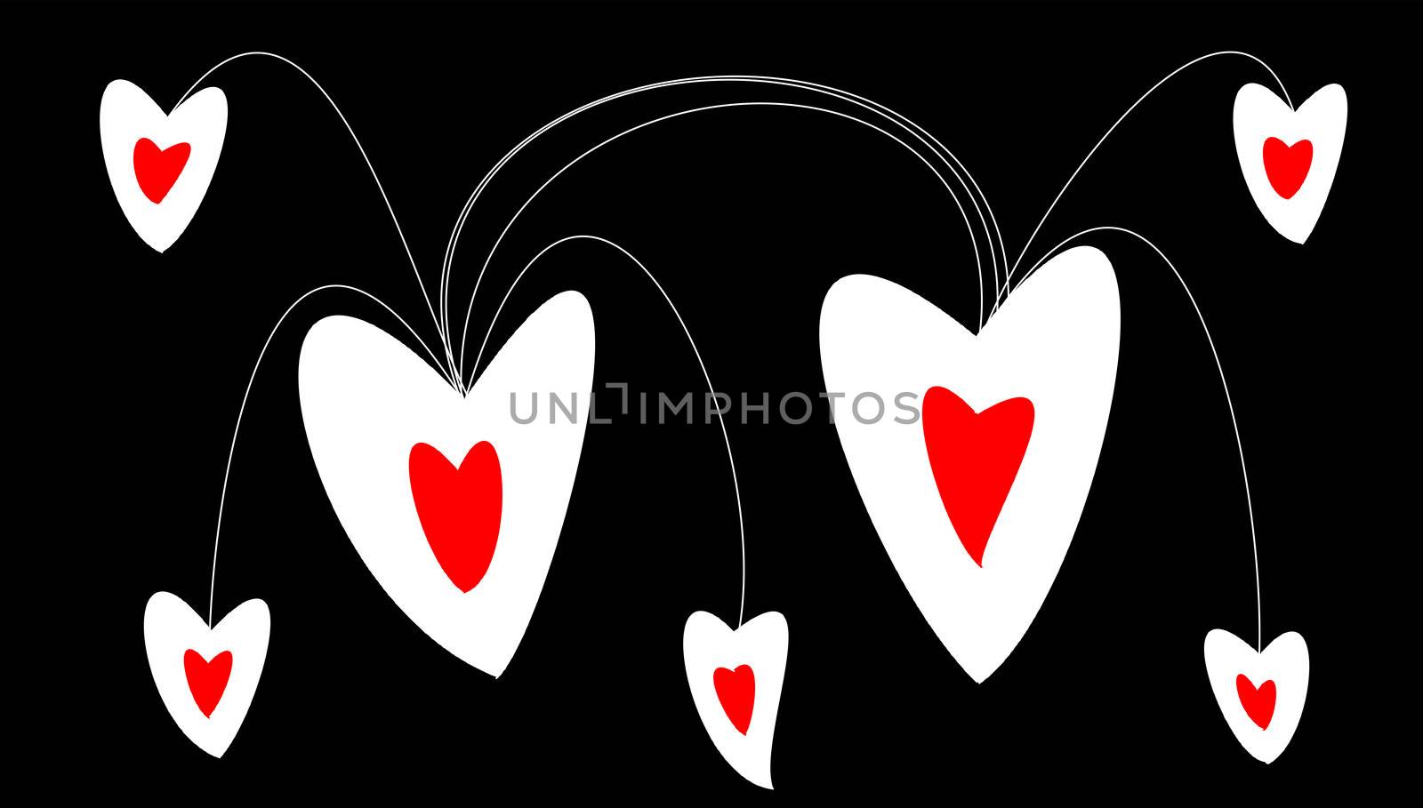 a lot of hearts on black background
